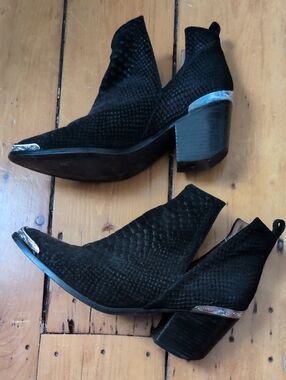 Jeffrey Campbell Black Snakeskin Boots with Metal Accents